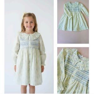 Cream and Blue Floral Kids Dress